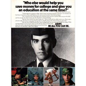 1986 US Army Recruiter Recruiting Vintage Print Ad GI BIll College Wall Art
